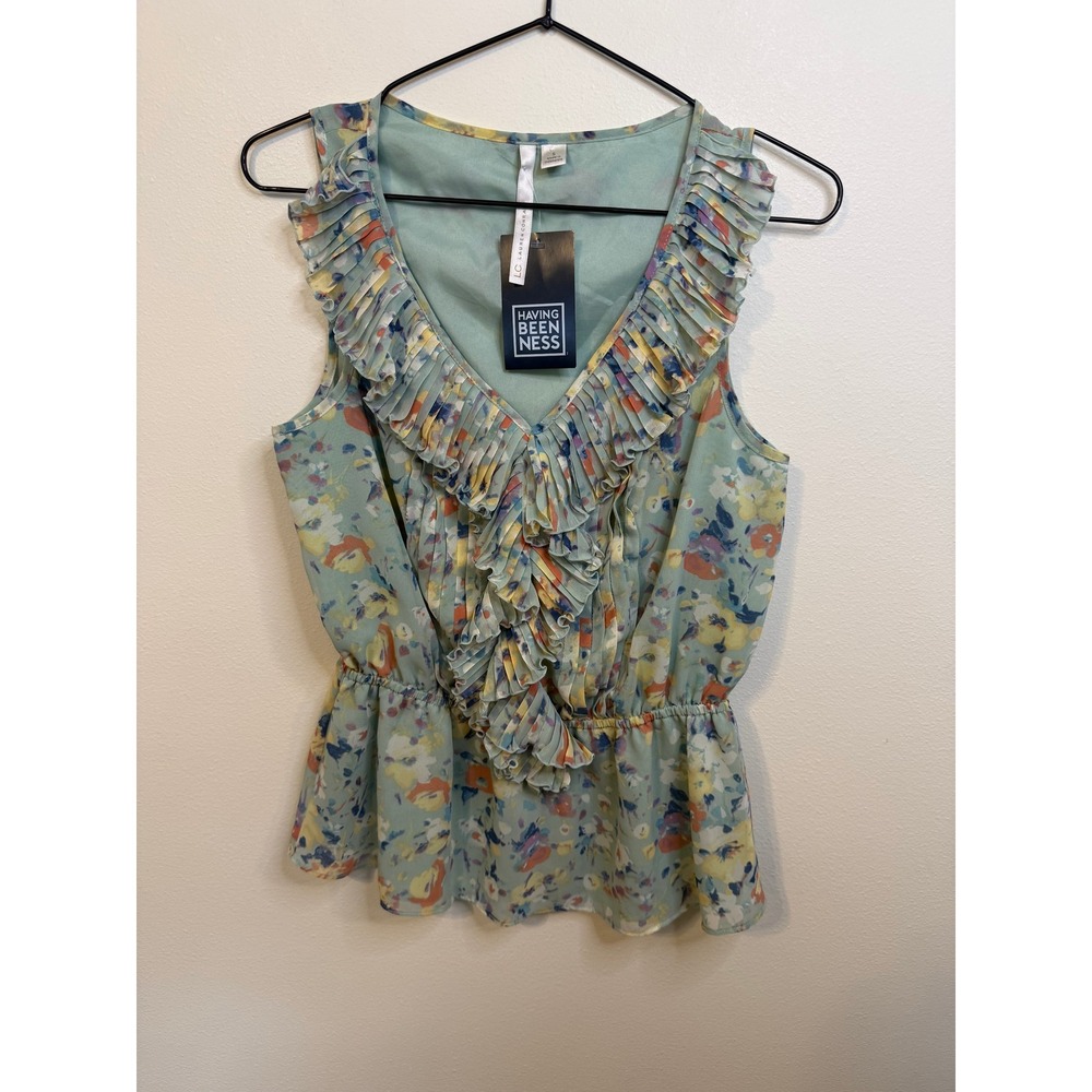 LC Lauren Conrad Ruffle Peplum Top Womens Small Mint Floral NWT Chiffon Blouse